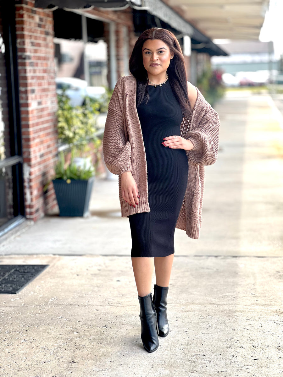 black dress brown cardigan Ribbed Knit Mini – The Classy Cactus Karina_Target_5/13 Lavetir Chiffon Bridesmaid Dresses Color:Pale Blue The lightweight knit feels