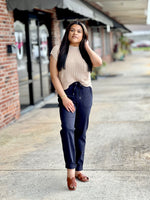 High Waisted Navy Pull On Joggers