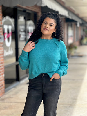 Teal Oversized Cropped Sweater