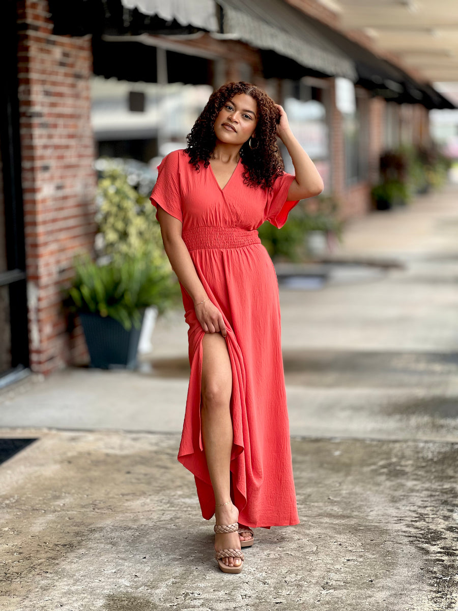 slim fit dress slacks Orange Coral Maxi Dress – The Classy Cactus