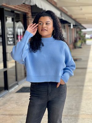 Spring Blue Oversized Cropped Sweater