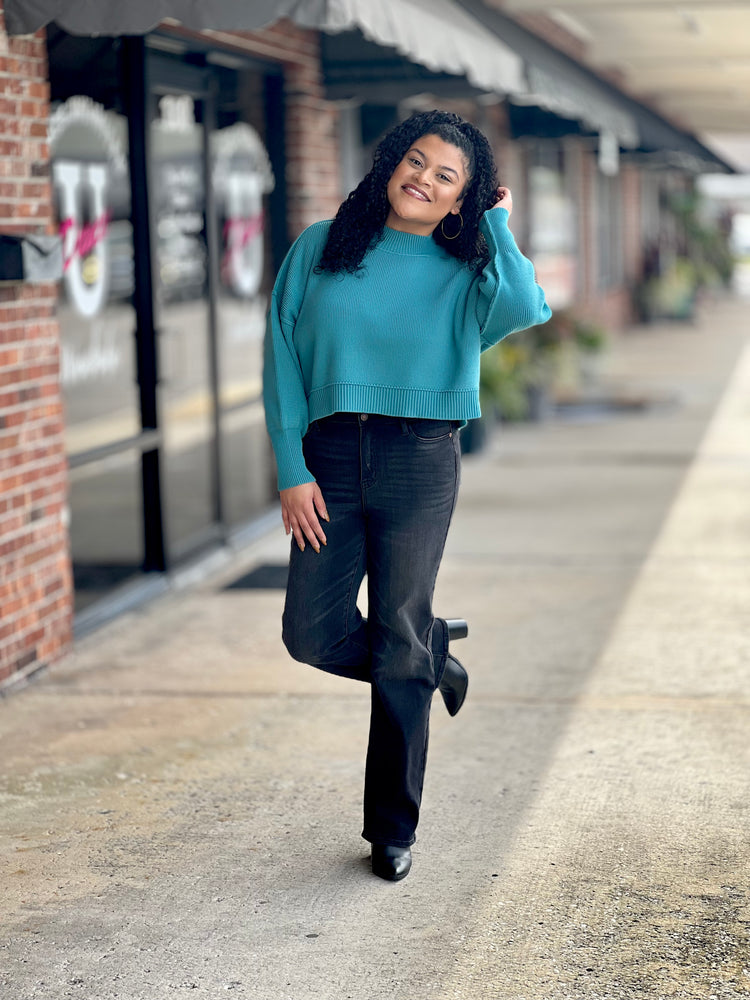 Teal Oversized Cropped Sweater