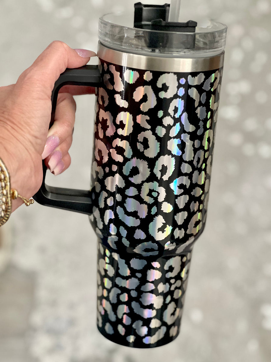 40 oz Hot Pink Holographic Leopard Tumbler – The Classy Cactus