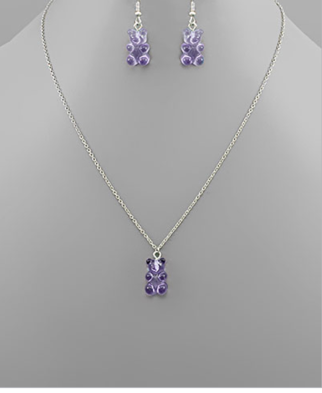 Purple Gummy Bear Necklace Set