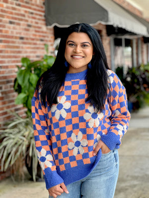 Orange & Blue Checkered Sweater Plus