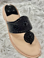 Black Glitter Jacks ll Flat Sandals