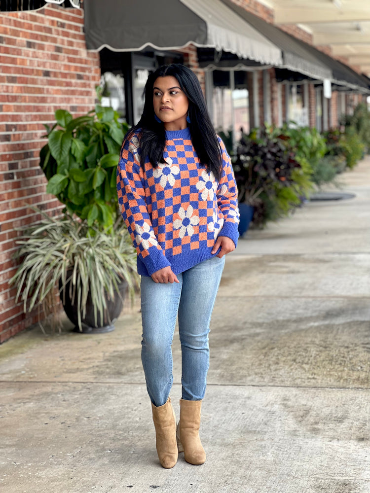 Orange & Blue Checkered Sweater Plus