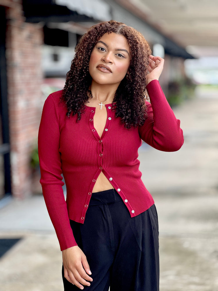Deep Red Knit Cardigan