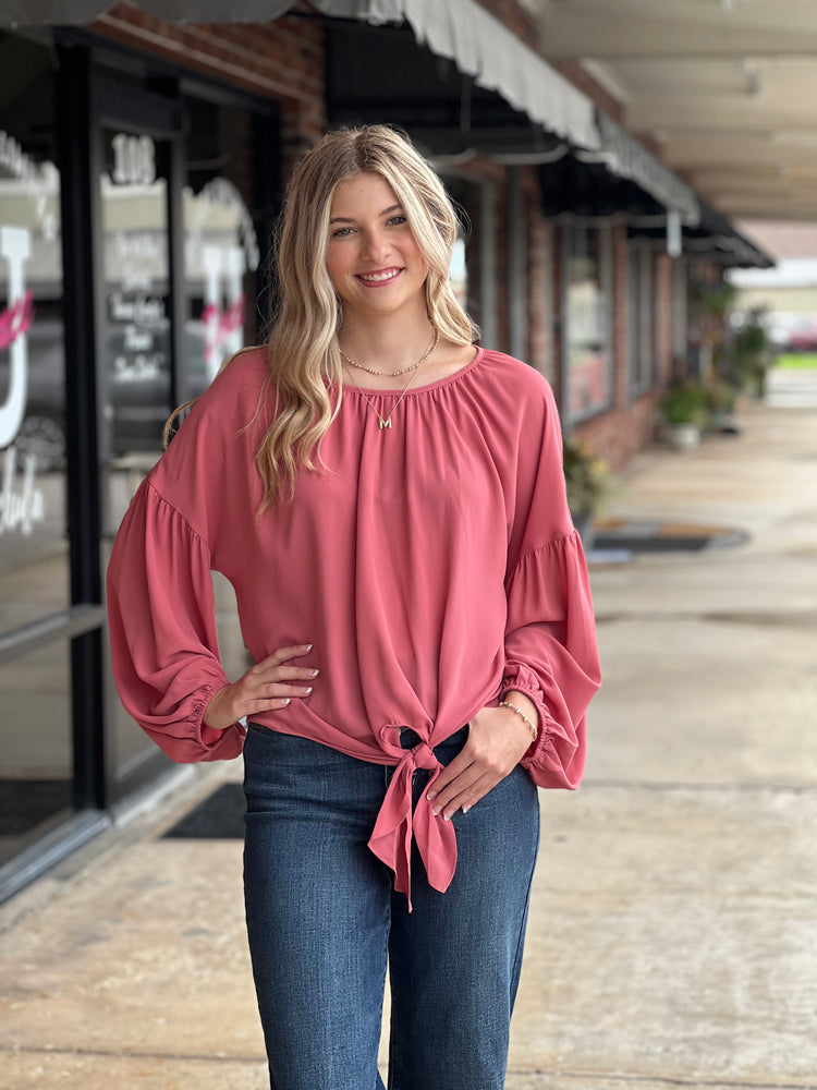 Rose Front Tie Blouse