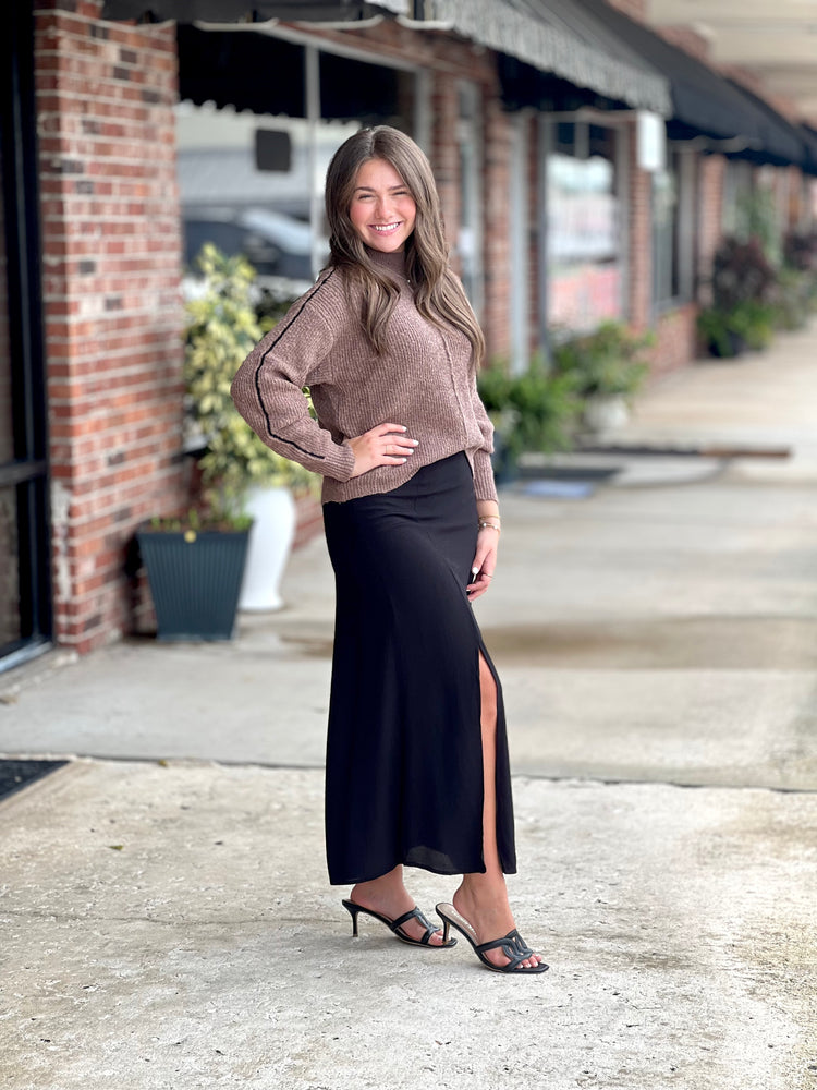 Mocha And Trim Mock Neck Sweater