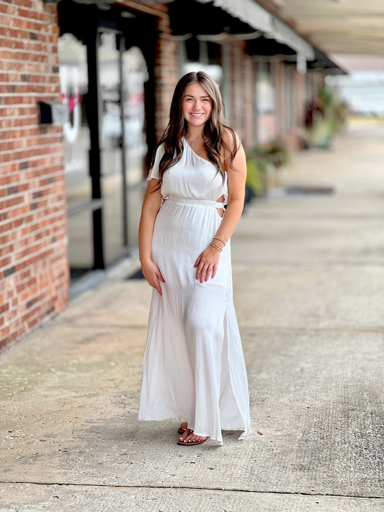 white dress with side slit Asymmetrical Long Sleeves Side Slit Sleek Sheath Simple Wedding Dress Loveiss