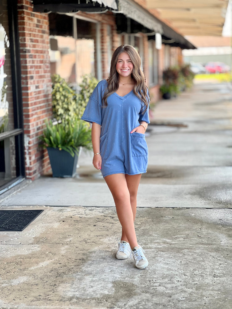 Oversized Denim Knit Romper