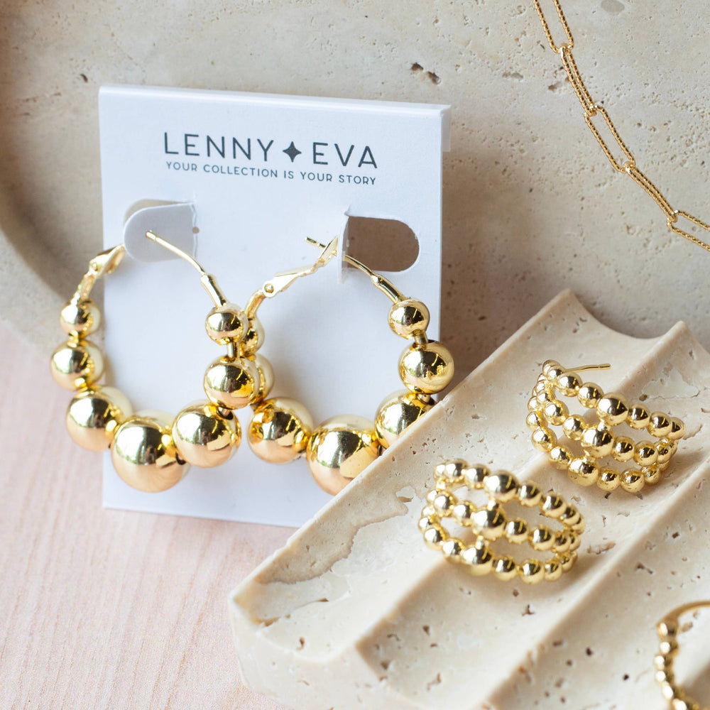 Gold Earrings-Large Beaded Hoops