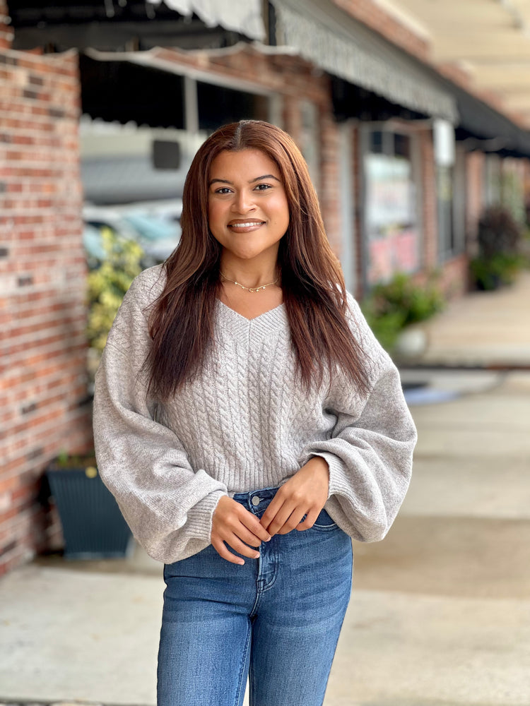 Oatmeal Cropped Cable Knit Sweater