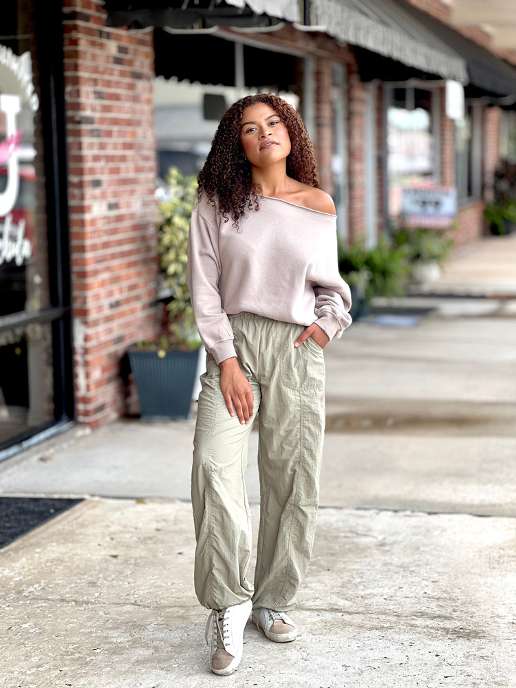 Olive Drawstring Nylon Joggers