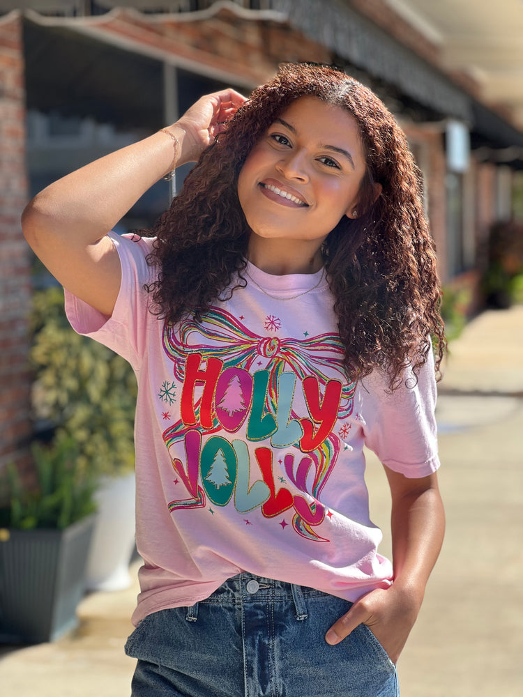 Holly Jolly Colorful Bow Graphic Tee