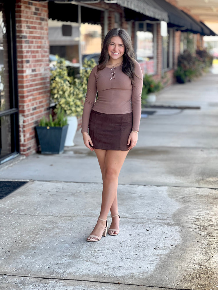 Chocolate Suede Mini Skirt