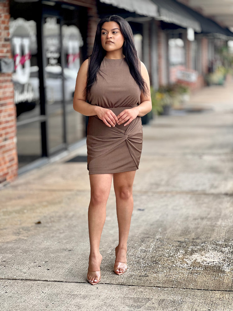 
            
                Load image into Gallery viewer, Mocha Ribbed Body Con Dress
            
        
