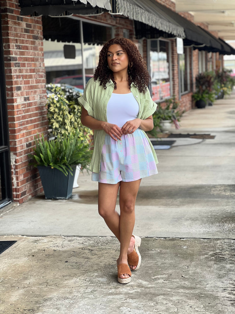 Green Oversized Crinkled Woven Top