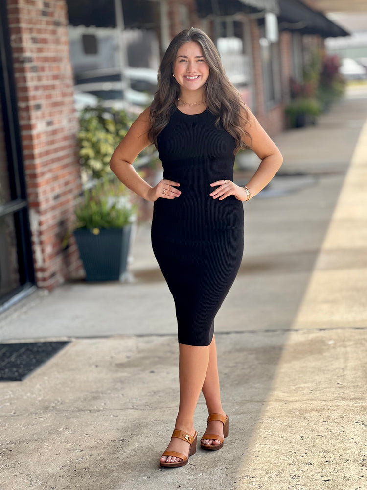 ribbed mini dress black Women's Hey Pretty Long Sleeve Ribbed Mini Dress in Black