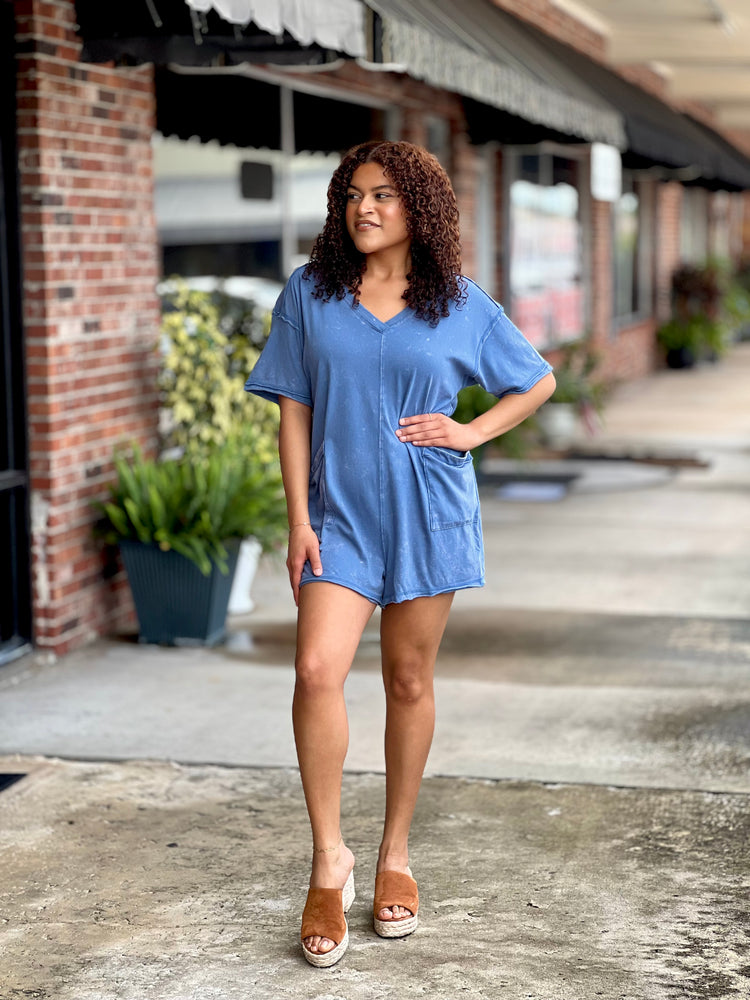 Oversized Denim Knit Romper