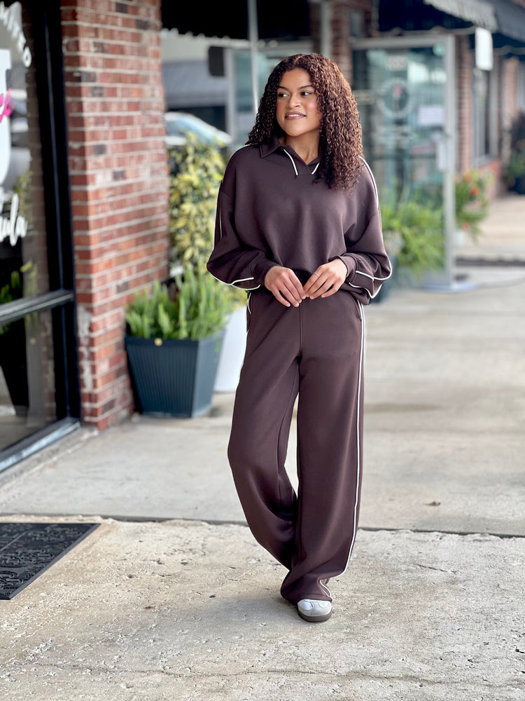 Espresso Scuba Two Stripe Piping Straight Pant