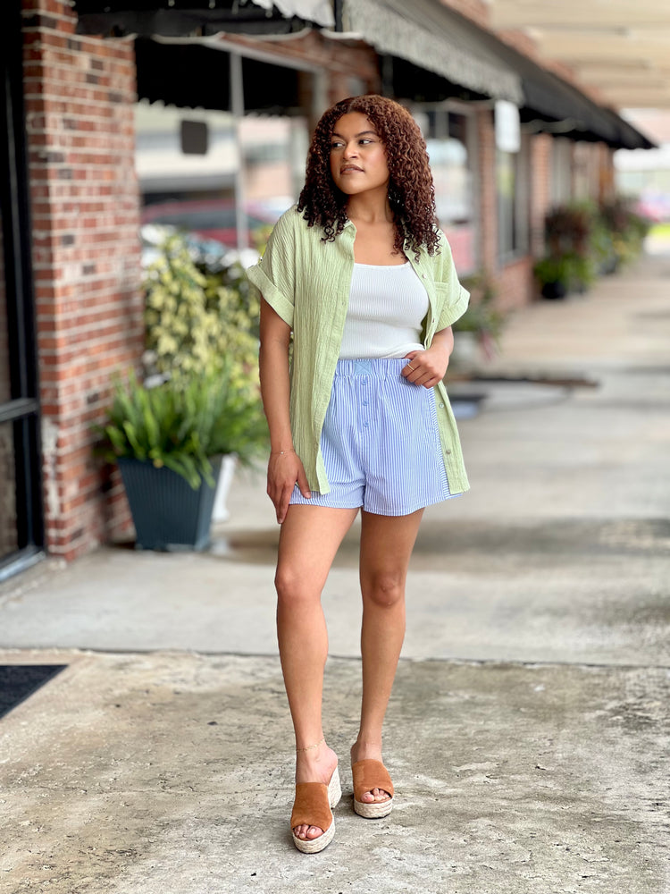 Green Oversized Crinkled Woven Top