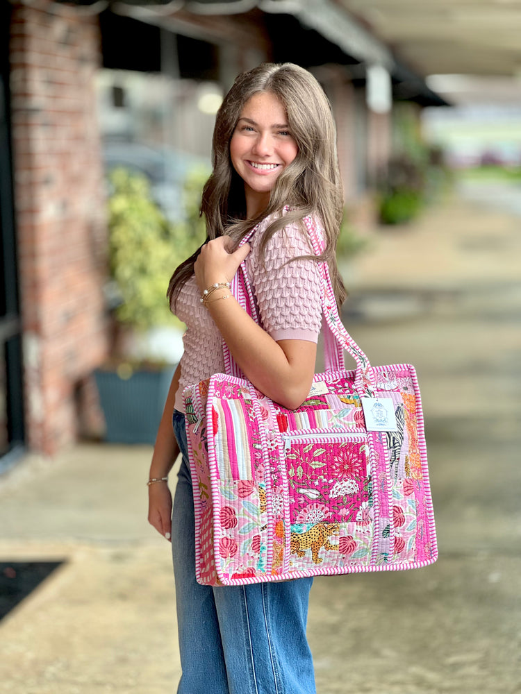 Pink City Large Quilted Tote Bag 