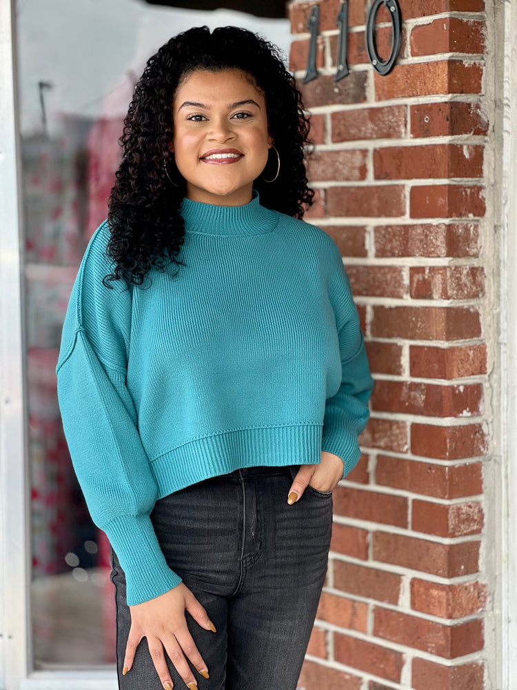 
            
                Load image into Gallery viewer, Teal Oversized Cropped Sweater
            
        