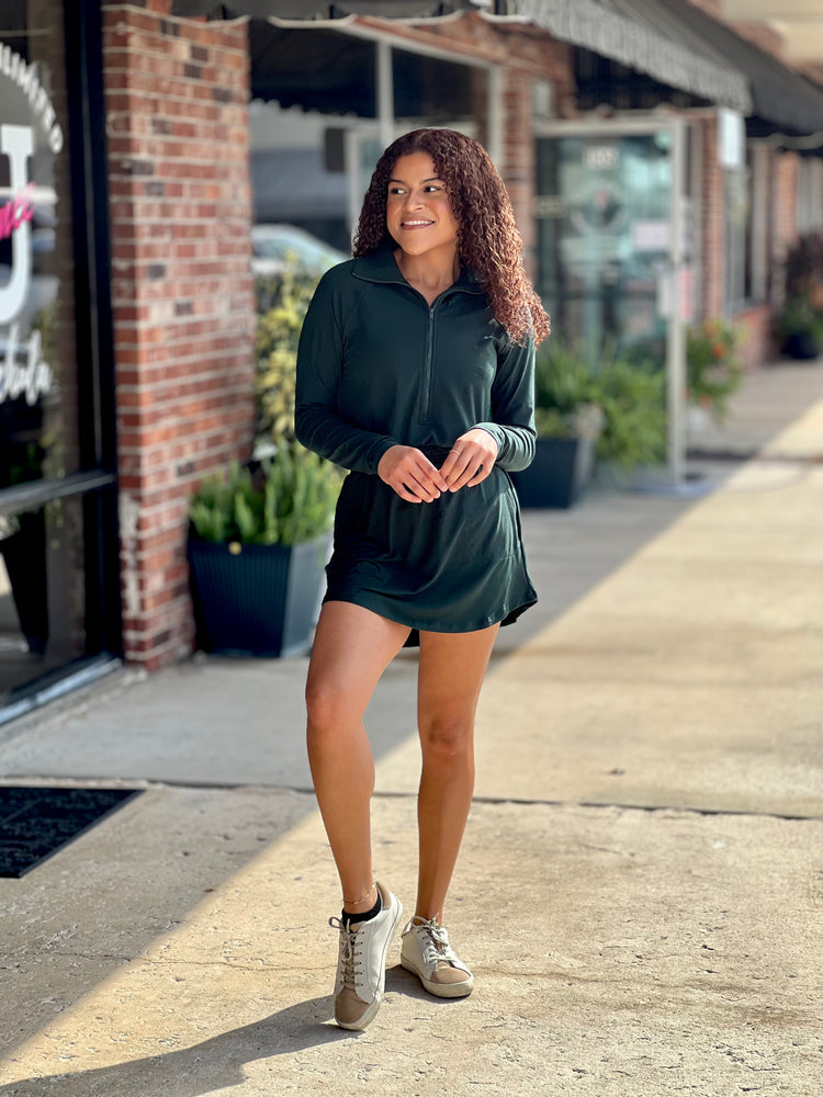 Go Getter Quarter Zip Romper Skirt