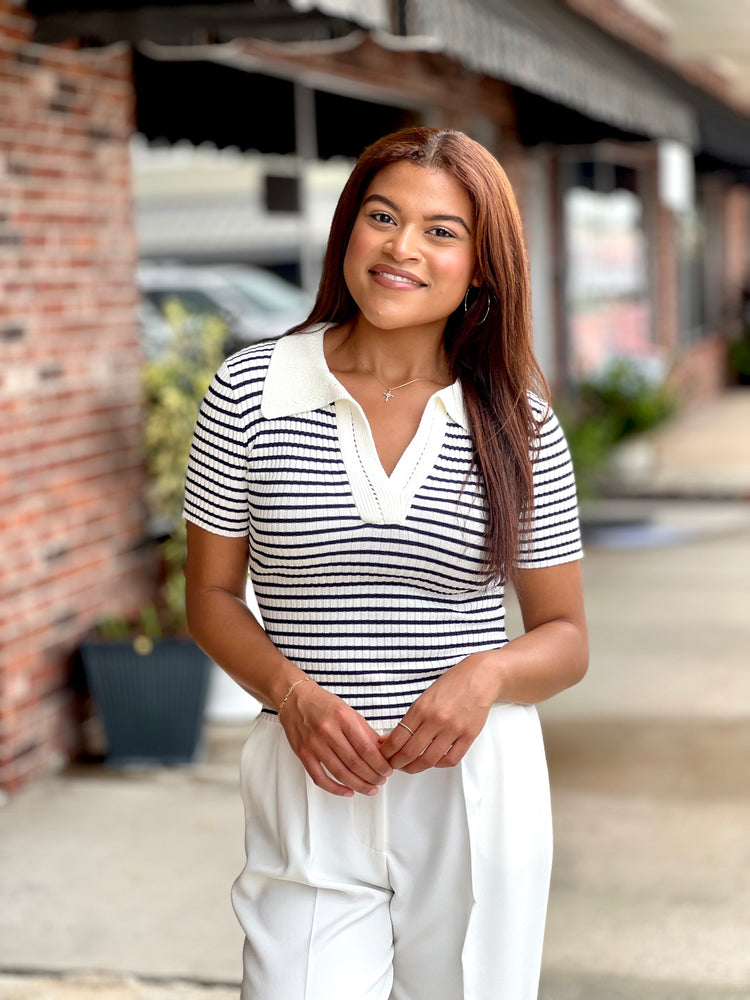 Polar Breeze Stripe Sweater Knit Top