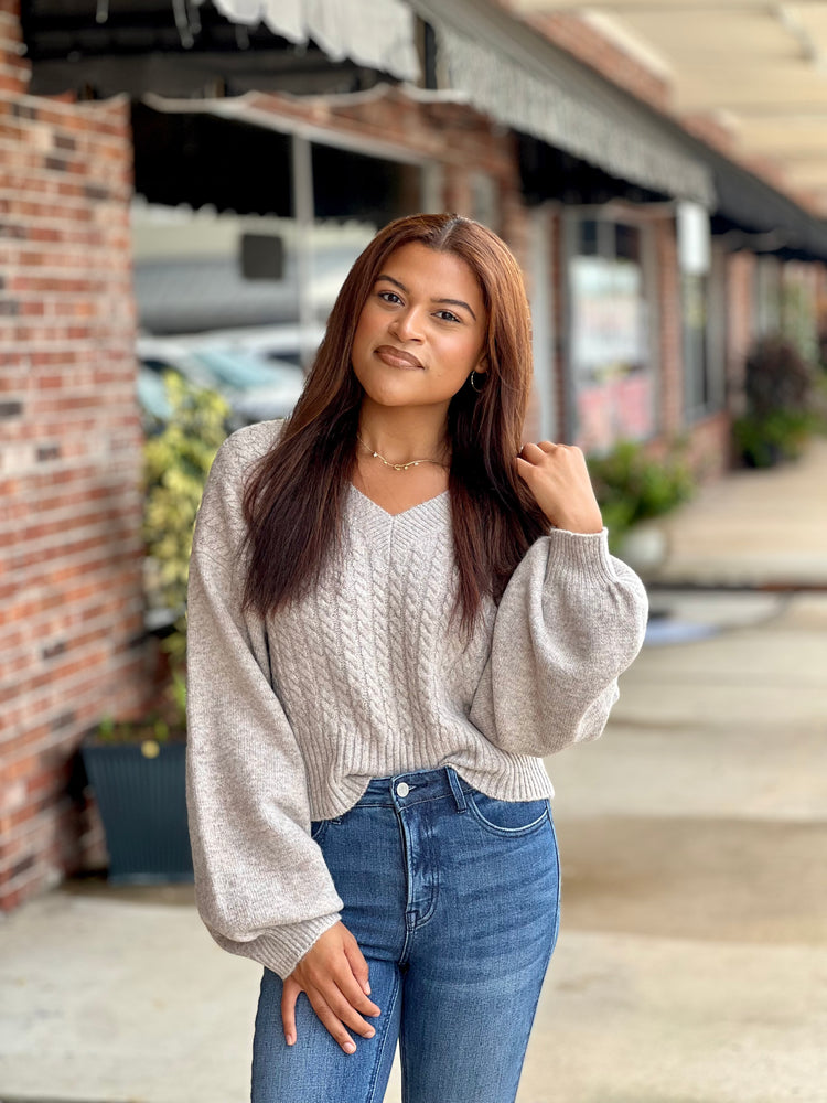 Oatmeal Cropped Cable Knit Sweater