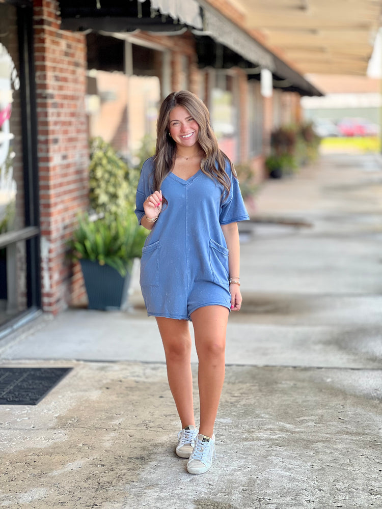 Oversized Denim Knit Romper