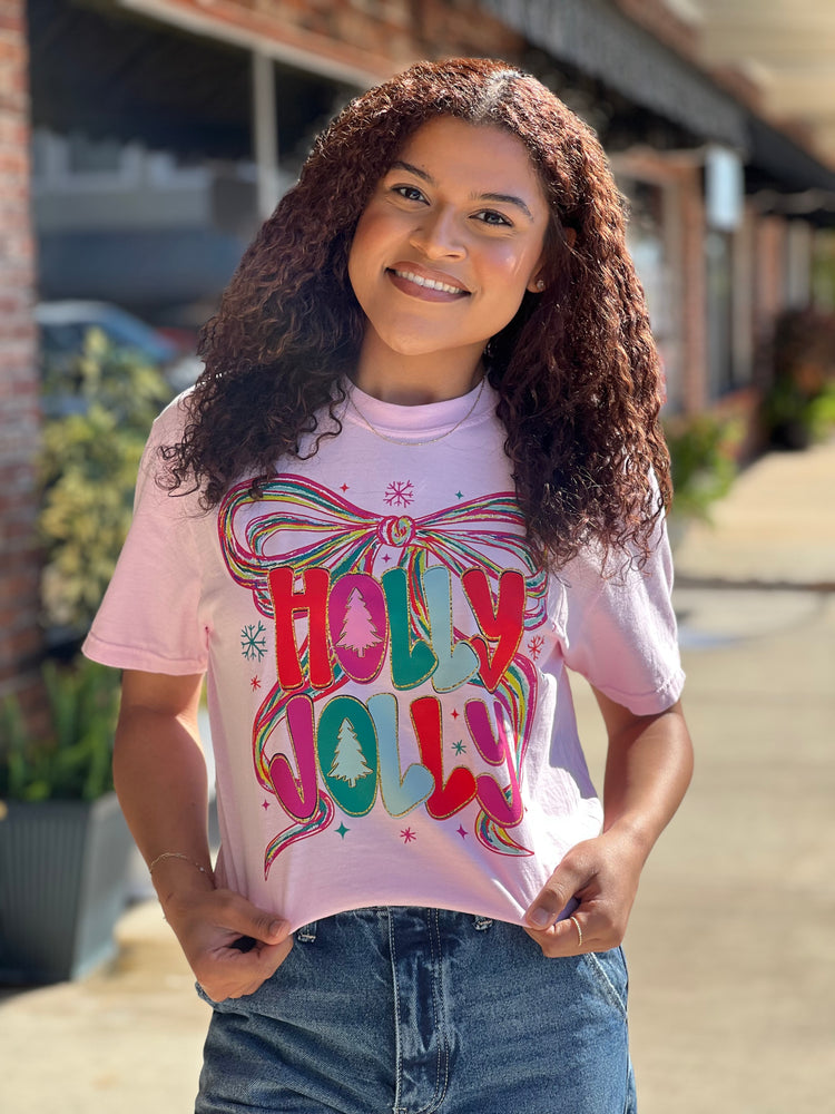 Holly Jolly Colorful Bow Graphic Tee