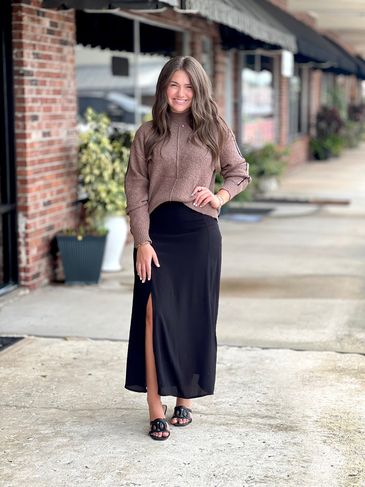 Mocha And Trim Mock Neck Sweater