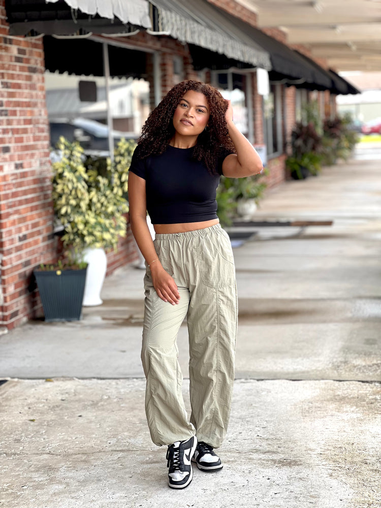 Olive Drawstring Nylon Joggers