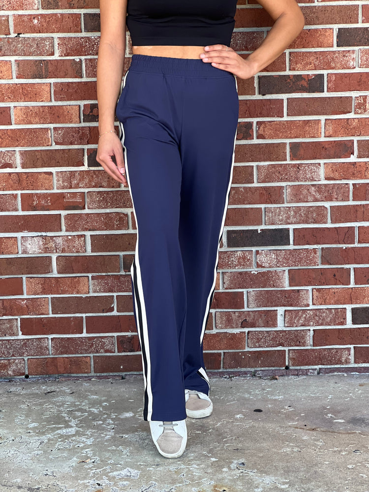 Navy Side Contrast Straight Pant
