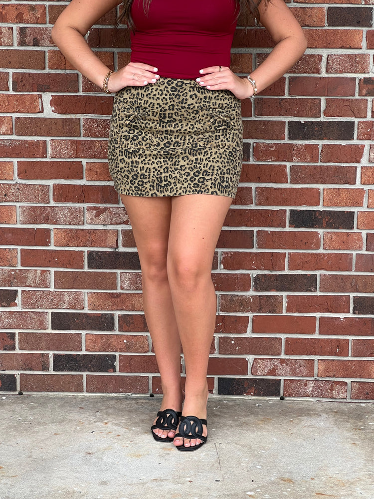 Leopard Printed Denim Mini Skort