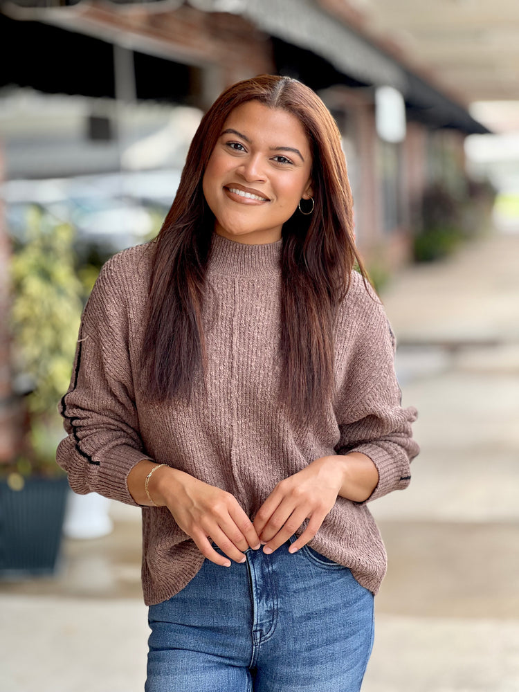Mocha And Trim Mock Neck Sweater