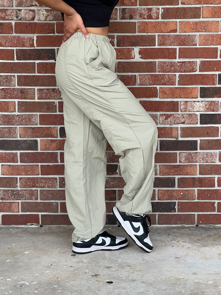 Olive Drawstring Nylon Joggers