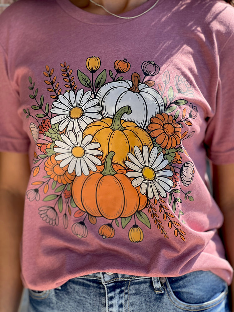 Pumpkin with Daisies Graphic Tee