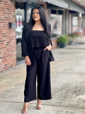 
            
                Load image into Gallery viewer, Black Ruffle Bodice Jumpsuit
            
        