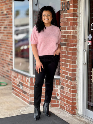 Rose Pink Puff Sleeve Sweater