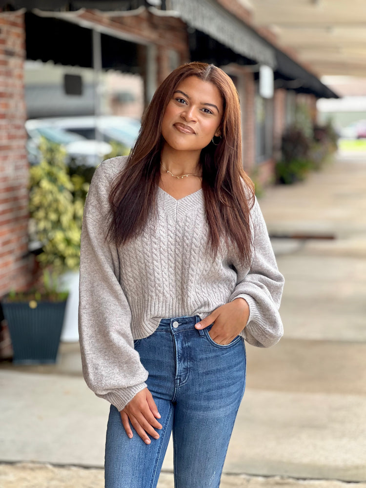 Oatmeal Cropped Cable Knit Sweater