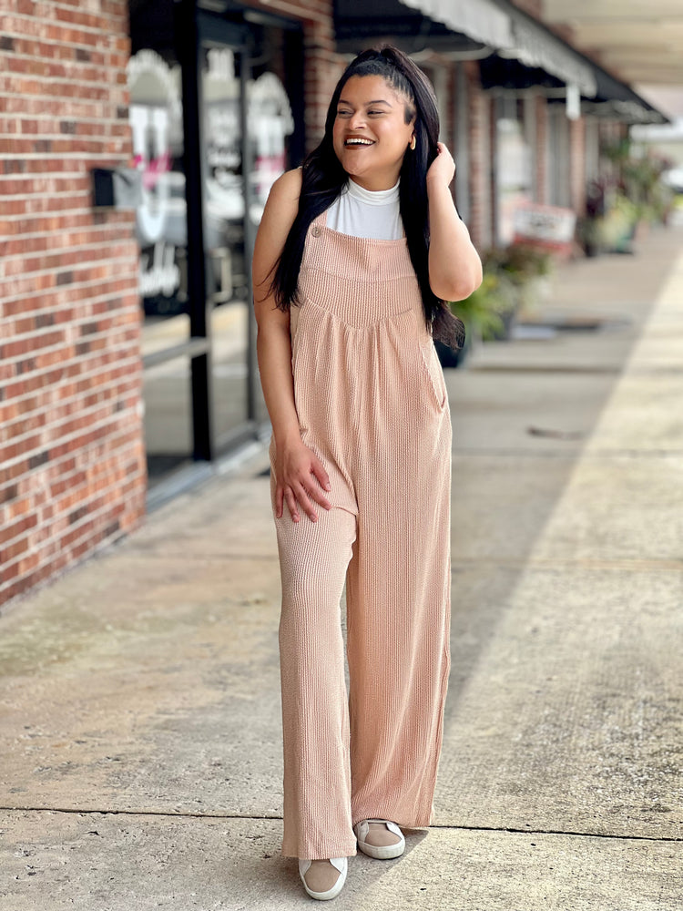 Taupe Wide Leg Overall Jumpsuit