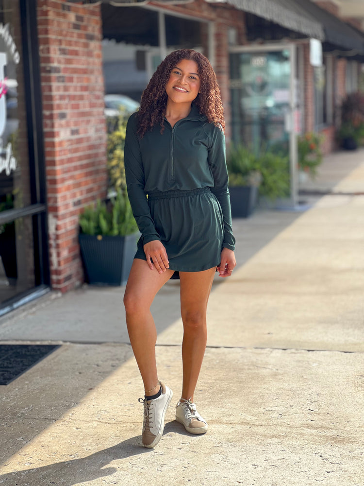 Go Getter Quarter Zip Romper Skirt