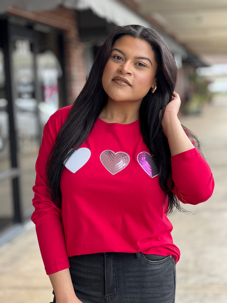 
            
                Load image into Gallery viewer, Sparkle Heart Long Sleeve Tee
            
        