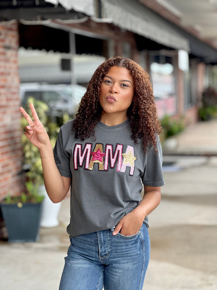MAMA Pink and Gold Sequin Tee