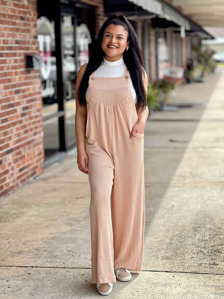 Taupe Wide Leg Overall Jumpsuit