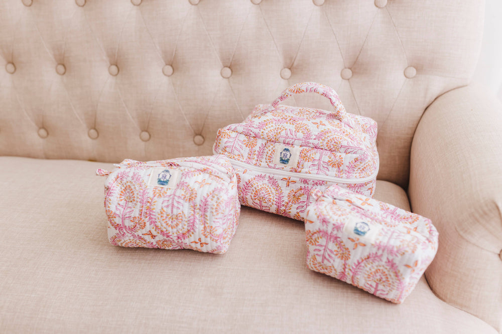 Dahlia Quilted 3 Piece Cosmetic Bags